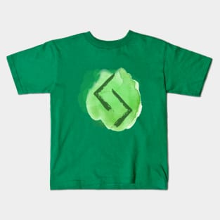 Rune Jera On Emerald Green Watercolor (Runes & Watercolors) Kids T-Shirt